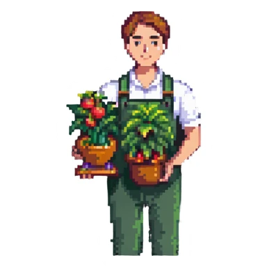 Happy gardener with trophy and prize vegetables sticker