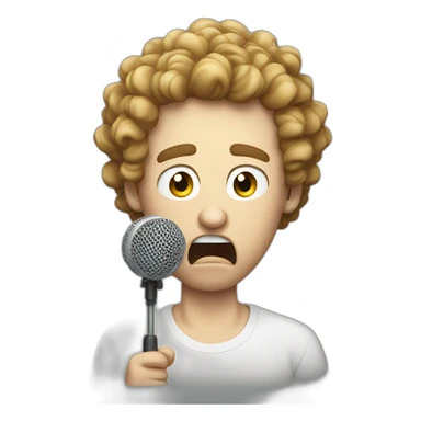 angry curly short hair white guy putting his microphone in his mouth sticker