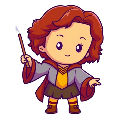 Cute Hermione casting a spell, Gryffindor colors sticker