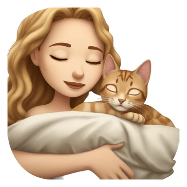 extremely light skin girl with light brown hair sleeping with cute bengal cat sticker