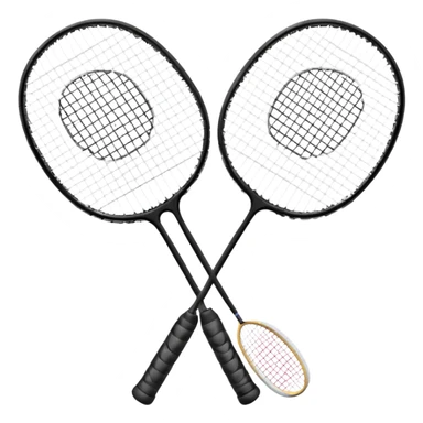 Two crossed badminton rackets with a shuttlecock resting in between, set against the faint outline of a badminton court. The image highlights the tools of the sport, with a subtle emphasis on the court's net and boundaries, symbolizing competition and skill. sticker