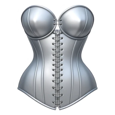A luxury corset emoji made of silver chrome, smooth metallic curves, minimal fashion silhouette, glossy reflections, sensual high-end aesthetic, iOS emoji style, centered, clean white background sticker