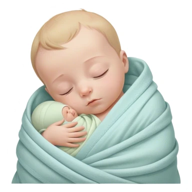 A tiny newborn baby wrapped snugly in a soft, pastel-colored swaddle blanket, peacefully sleeping with a serene expression. The baby’s small hands are tucked close to the chest, surrounded by a cozy, calm atmosphere in a warm nursery sticker