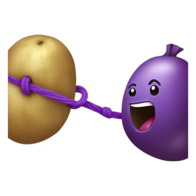 Potato and purple brinjal playing tug of war sticker