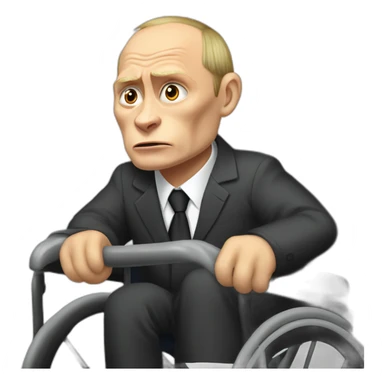 furious vladimir putin monke golden wheelchair holding a suitcase sticker