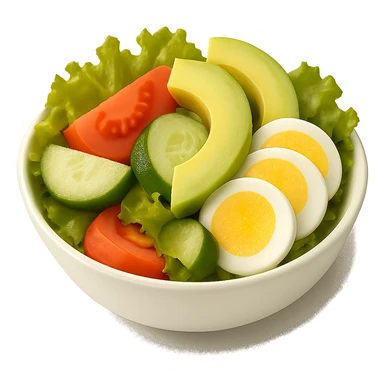Add sliced boiled egg to the salad, keeping the style clean and simple with no background. sticker
