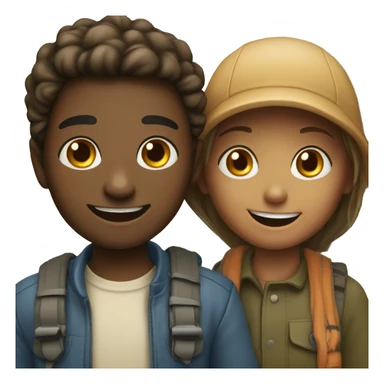 smiling girl with old boy outdoors sticker