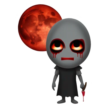 a gu with a creepy smiling mask color red black grey and a blood moon in the background sticker