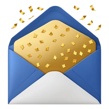 white envelope with gold confetti sticker