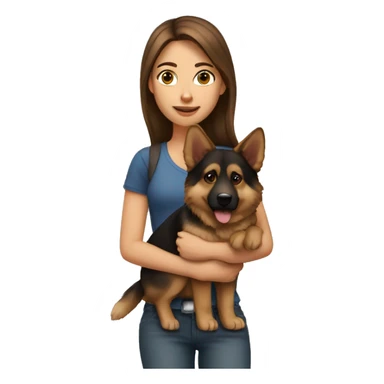 Brown-hair girl holding German shepherd sticker
