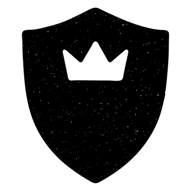 minimalist solid icon of a shield, crown, or DM screen with DnD/RPG hint, very worn and distressed effect sticker