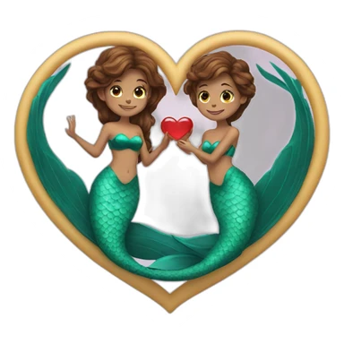 Two brown haired mermaids with their tails formed into a heart sticker