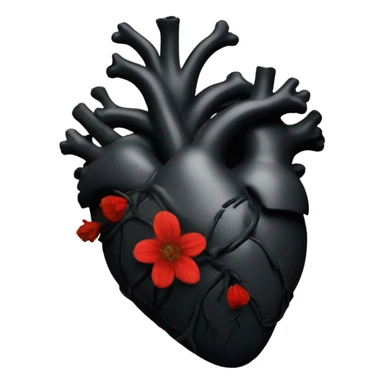 black anatomical heart with red wildflowers sticker