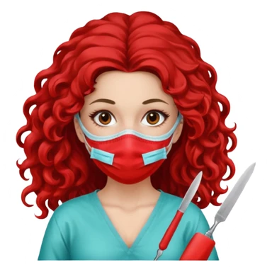 Lilith symbol seductress long curly hair evil surgeon.  brown hair. Red surgical mask and hair covering. She works for cartel and kills  with a scalpel. sticker