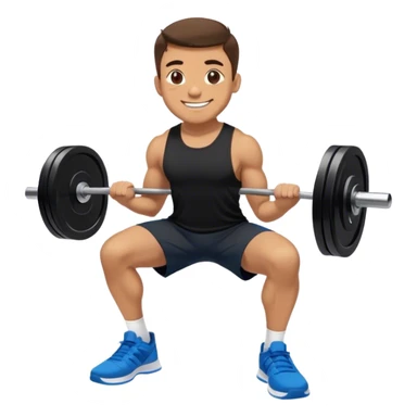 smiling man black shorts black t shirt blue shoes barbell squats sticker