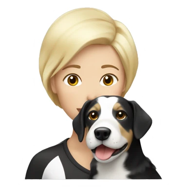 lesbian woman with short blonde hair kissing a black and white épagneul breton dog sticker