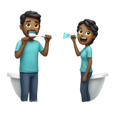 Couple brushing teeth sticker