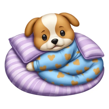 Quiero un emoji de un perro que esté durmiendo en su cama y tenga un pijama que pone ZZZ sticker