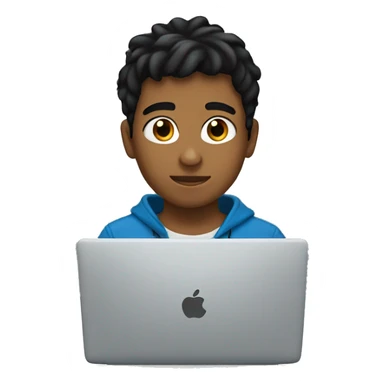a brown boy with black hair peeking behind from a laptop sticker