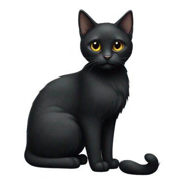 A petite, solid black sleek furred cat. Light yellow eyes. Black pointed tufts of long fur at only the very tip-top points of its ears. Fully body and no other color markings. Facing forward and standing with ears slightly tilted. sticker