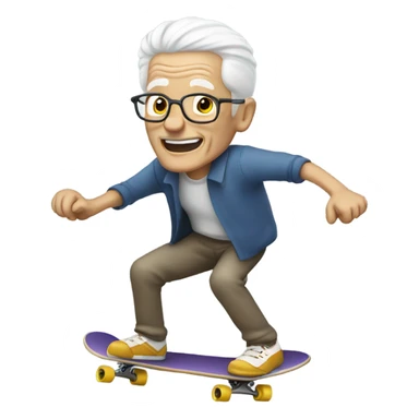 elderly man with white hair skateboarding sticker