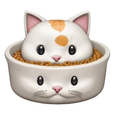 Cute pixel art cat shaped pet food bowl with white kibble piled on top of it sticker