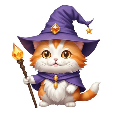 A cute cat with a pointy wizard hat and magic wand casting a spell sticker