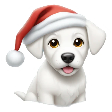 White puppies in snow and santa hat sticker