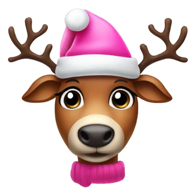 A cute big eyed reindeer with a pink Santa hat sticker