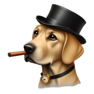 A Labrador wearing a monocle and a cylinder hat smoking a cigar sticker