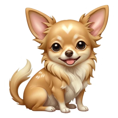 Cinematic Cute Yawning Long Haired Fawn Chihuahua Portrait Emoji, Head tilted slightly with a dramatic, wide-open yawn, flowing long fawn hair with delicate highlights, floppy ears slightly drooping, round dark eyes barely open in drowsy contentment, Simplified yet irresistibly adorable features, highly detailed, glowing with a soft, cozy glow, high shine, relaxed yet expressive, stylized with a touch of whimsy, bright and endearing, soft glowing outline, capturing the essence of a sleepy yet affectionate companion, so drowsy it feels like it could stretch right out of the screen and curl up for a nap! sticker