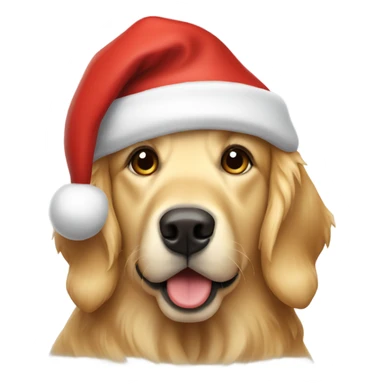 Full Golden retriever with a Christmas hat sticker
