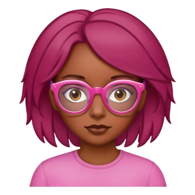 Brown skin girl with brownish dark red hair wearing pink glasses sticker