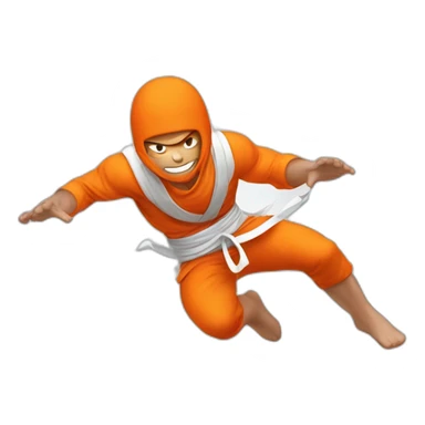 male Ninja Warrior athlete in orange white cloths, captured mid-air sticker