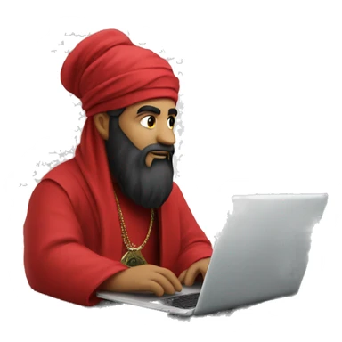 A caliph with red clothes writing in a laptop sticker