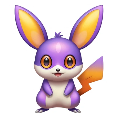 big-eyed Purple and orange colorful iridescent Emolga-Victini-Pichu-Dedenne-fusion sticker