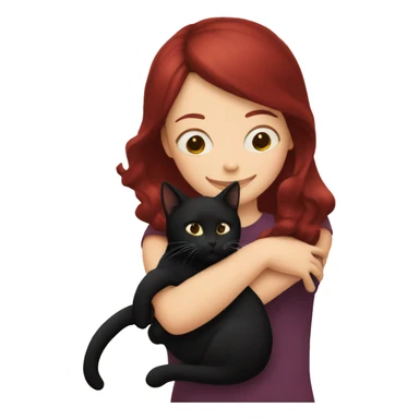 realistic girl with burgundy hair hugs a black cat sticker