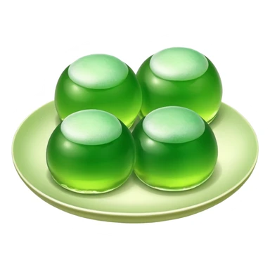 four green spherical warabi mochi on the plate sticker