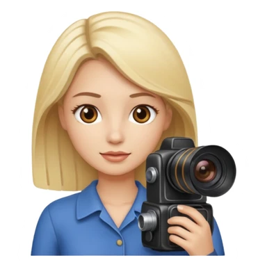 Emogi simple femme blonde yeux marron qui tient un appareil photo sticker