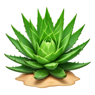 Cinematic Realistic Aloe Vera Emoji, Plump and succulent, with thick, fleshy leaves arranged in a star-like rosette. The vibrant green leaves have a slightly spiky texture, exuding a sense of resilience and healing. Soft glowing outline, capturing the essence of natural wellness and desert vitality in a flourishing aloe vera plant! sticker