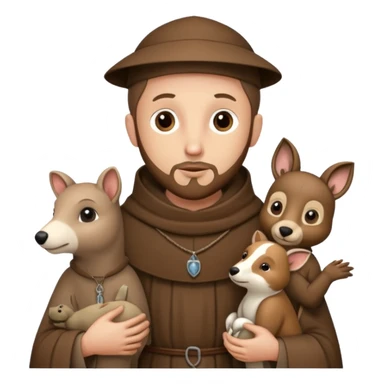 Saint Francis of Assisi cartoon modern type with animal to be used as an AI crfreation in HeyGen.com, please create a winter background sticker
