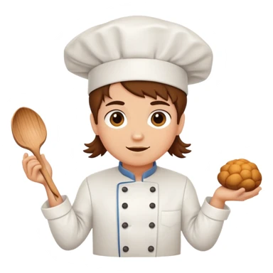 Chef cuisinière marron aux cheveux bruns moyens et bouclés, avec une toque, une auréole d'ange et des cornes  sticker