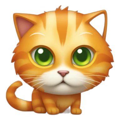 full body orange cute hairy cat with angry baby face with a long tail and green orange eyes sticker