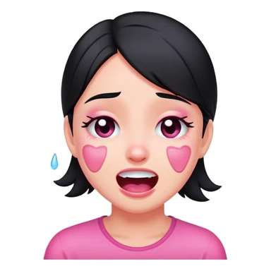 pink crying and laughing black-haired girl sticker