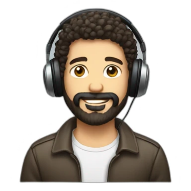 A guy with dark brown beard short curly hair left lock of hair headphone sticker