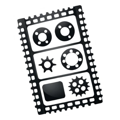 Simple vertical film strip with three frames and sprocket holes, black strip with transparent frames, clean iOS emoji design sticker