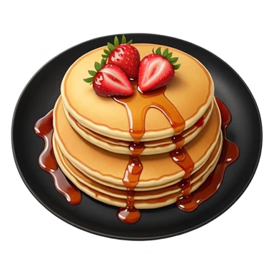TWO Pancakes with strawberries in a black plate sticker