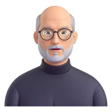 Steve Jobs with black turtleneck, round glasses, beard sticker