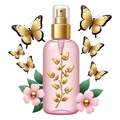 Light pink body mist bottle with gold butterflies and flowers   sticker