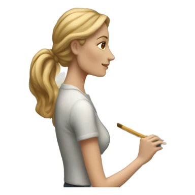a white woman painting a scenic picture on an easel sticker